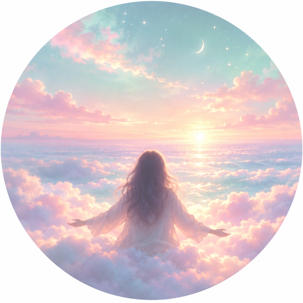 SQuimi 的夢幻頭像，站在雲海與星辰之間